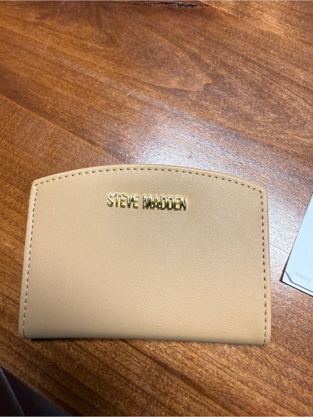 Steve Madden Tan Slim Card Wallet with Gold Logo